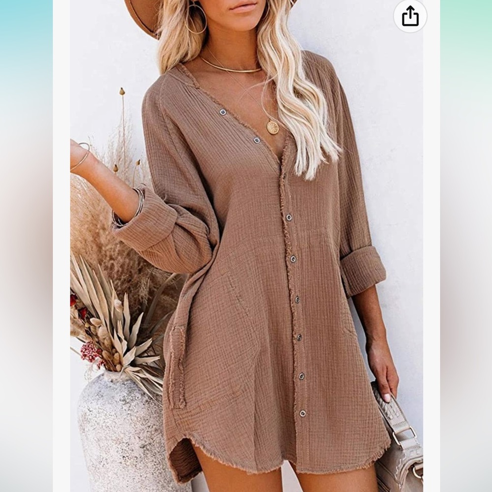 Women V Neck Long Sleeve Button Down Blouse